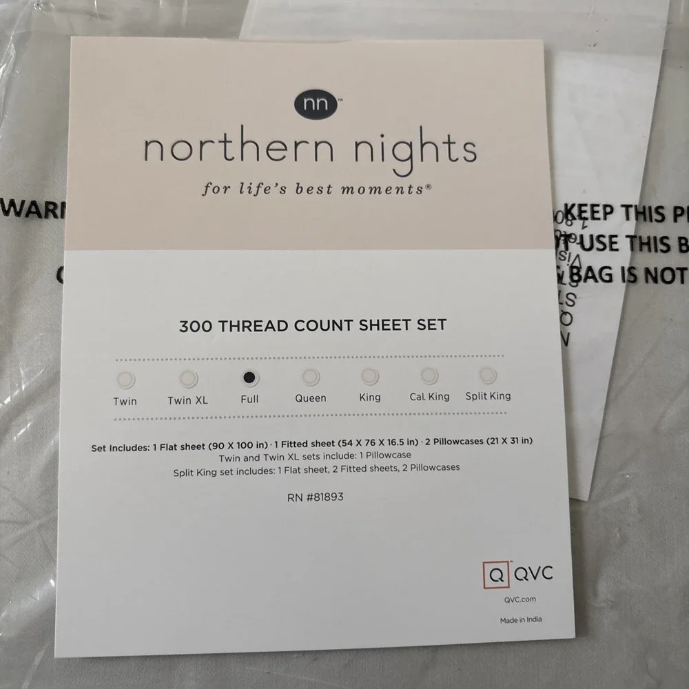 Northern Nights 300 Thread Count  Sheet Set Full Tri Blend Cool Grey New